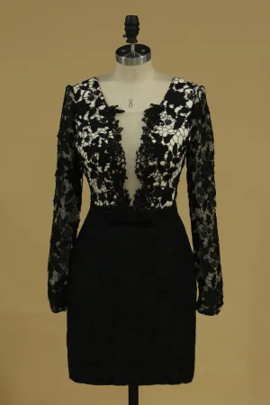 2024 Cocktail Dresses Sheath Lace Short Sheath Long Sleeves
