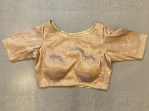 42A037 Golden Tissue Saree Blouse With Elbow Sleeves