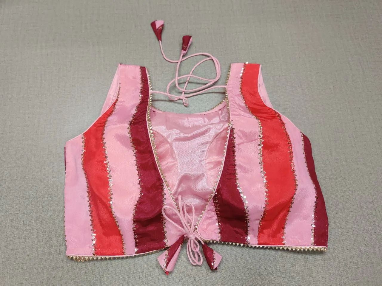 50X882-RO Pink Silk Designer Saree Blouse with Two-Tone Color And Dori Ties