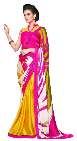 A Blossom Flavourish Coloured Fashionable Digital Printed Saptrangi Blue Party wear saree