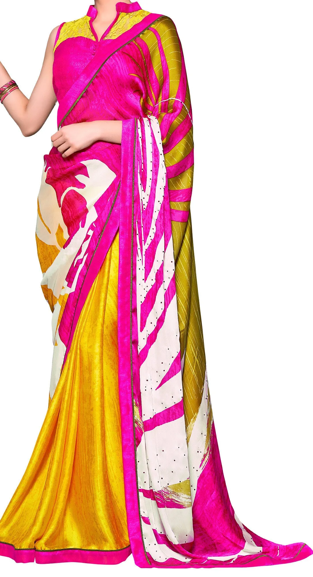A Blossom Flavourish Coloured Fashionable Digital Printed Saptrangi Blue Party wear saree