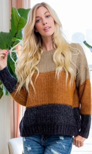 AUTUMN WINTER COLOR BLOCK KNIT SWEATER