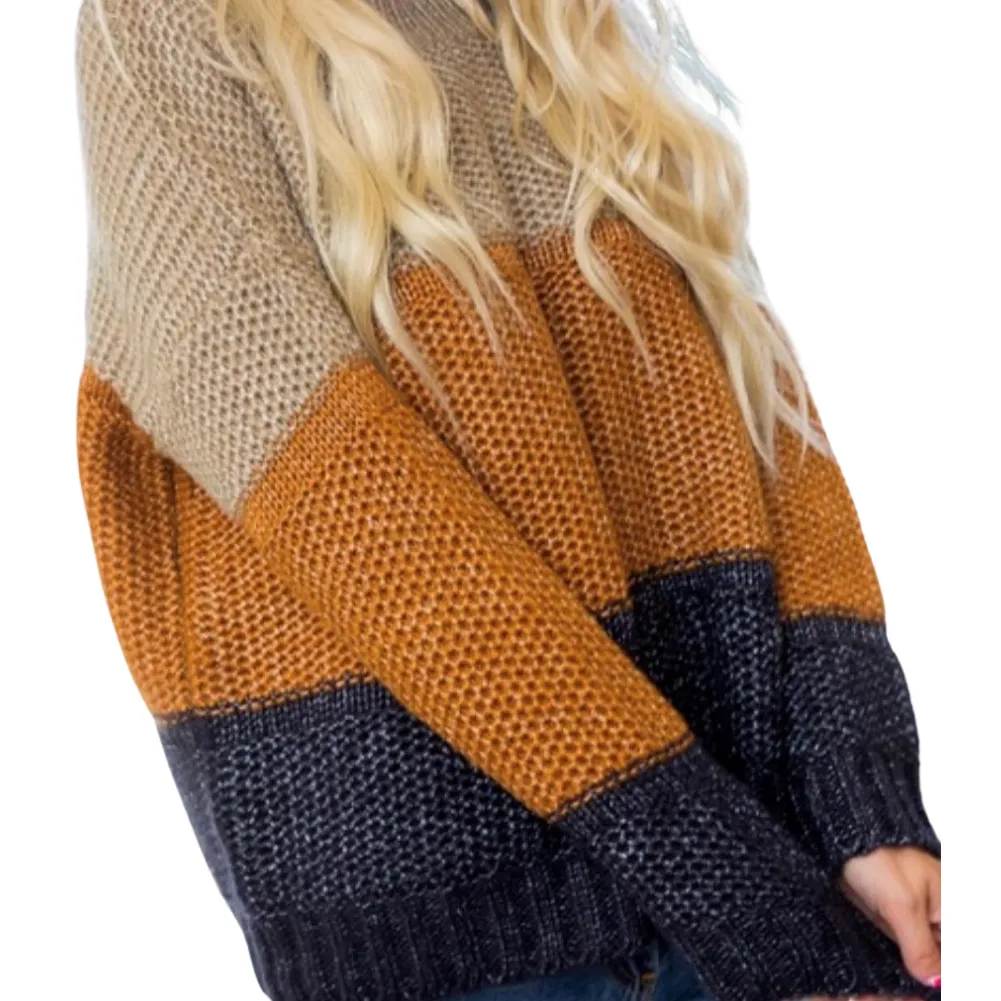 AUTUMN WINTER COLOR BLOCK KNIT SWEATER