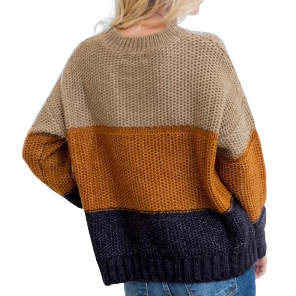 AUTUMN WINTER COLOR BLOCK KNIT SWEATER