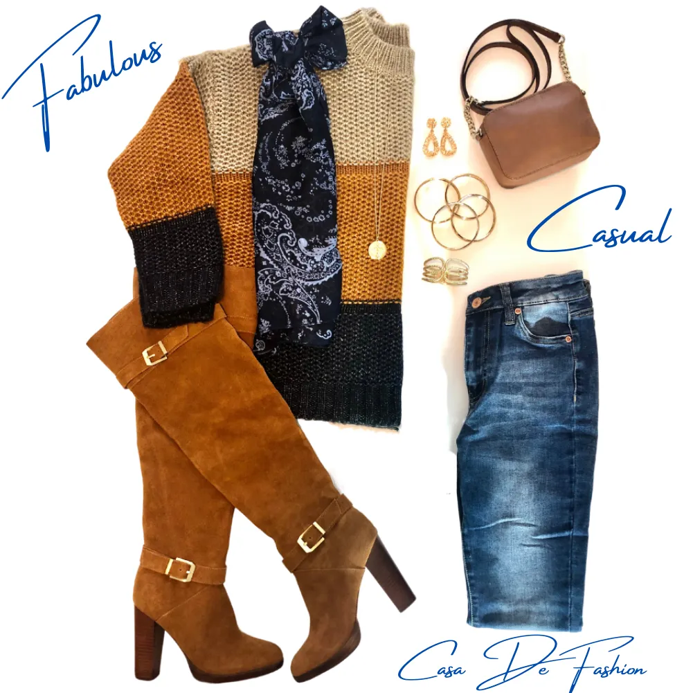AUTUMN WINTER COLOR BLOCK KNIT SWEATER