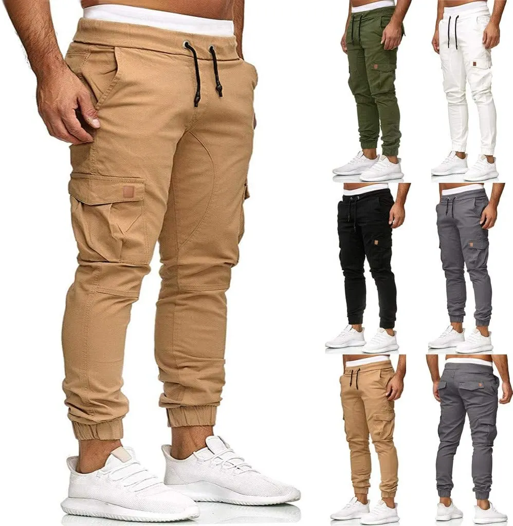 Cargo Pants for Men Relaxed Fit Cargo Sweatpants Stretch Elastic Waist Athletic Workout Jogger Pants Drawstring Sport