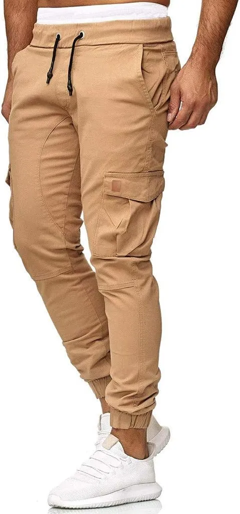 Cargo Pants for Men Relaxed Fit Cargo Sweatpants Stretch Elastic Waist Athletic Workout Jogger Pants Drawstring Sport