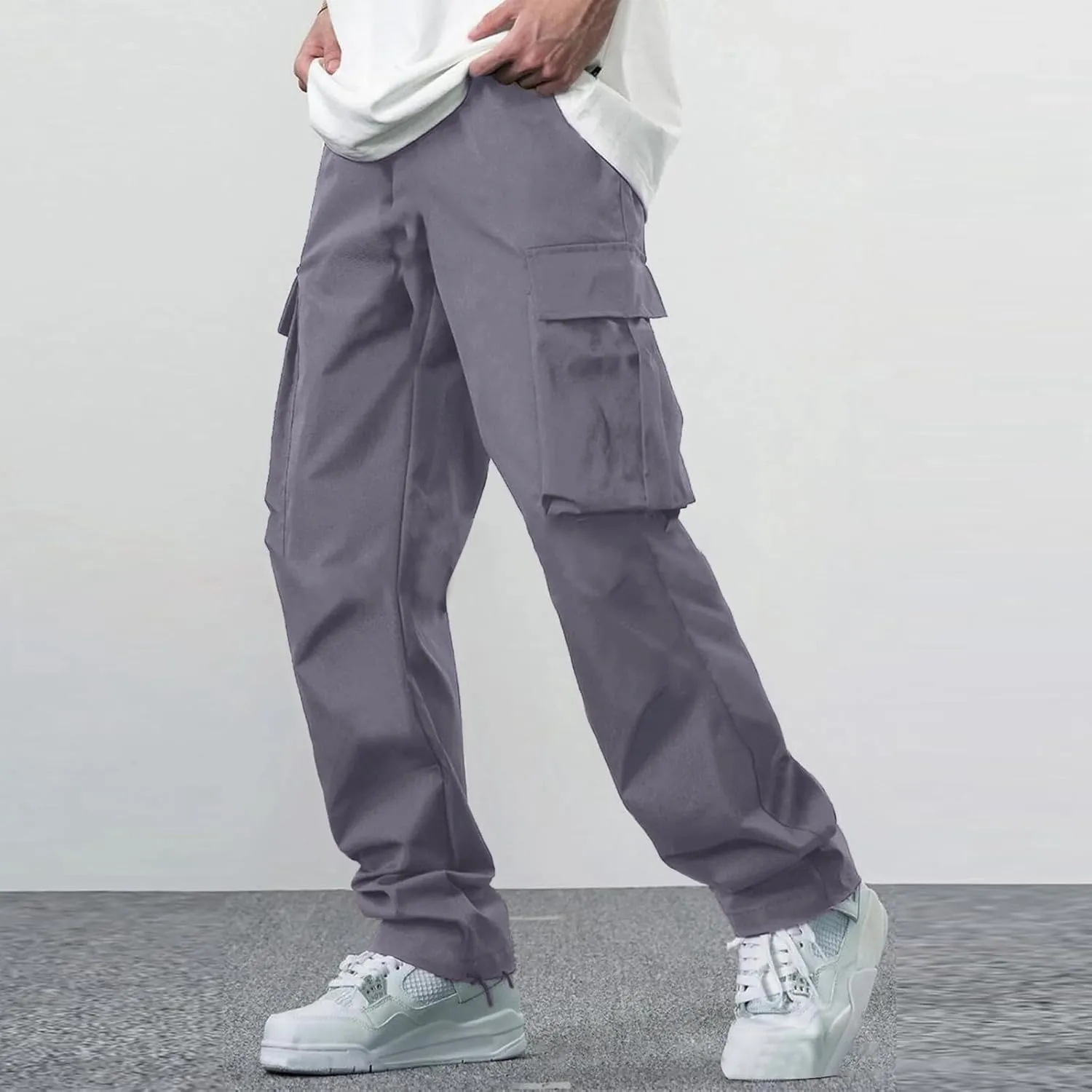 Cargo Sweatpants for Men Big and Tall Open Bottom Stretch Loose Fit Joggers Hiking Running Athletic Cargo Pants