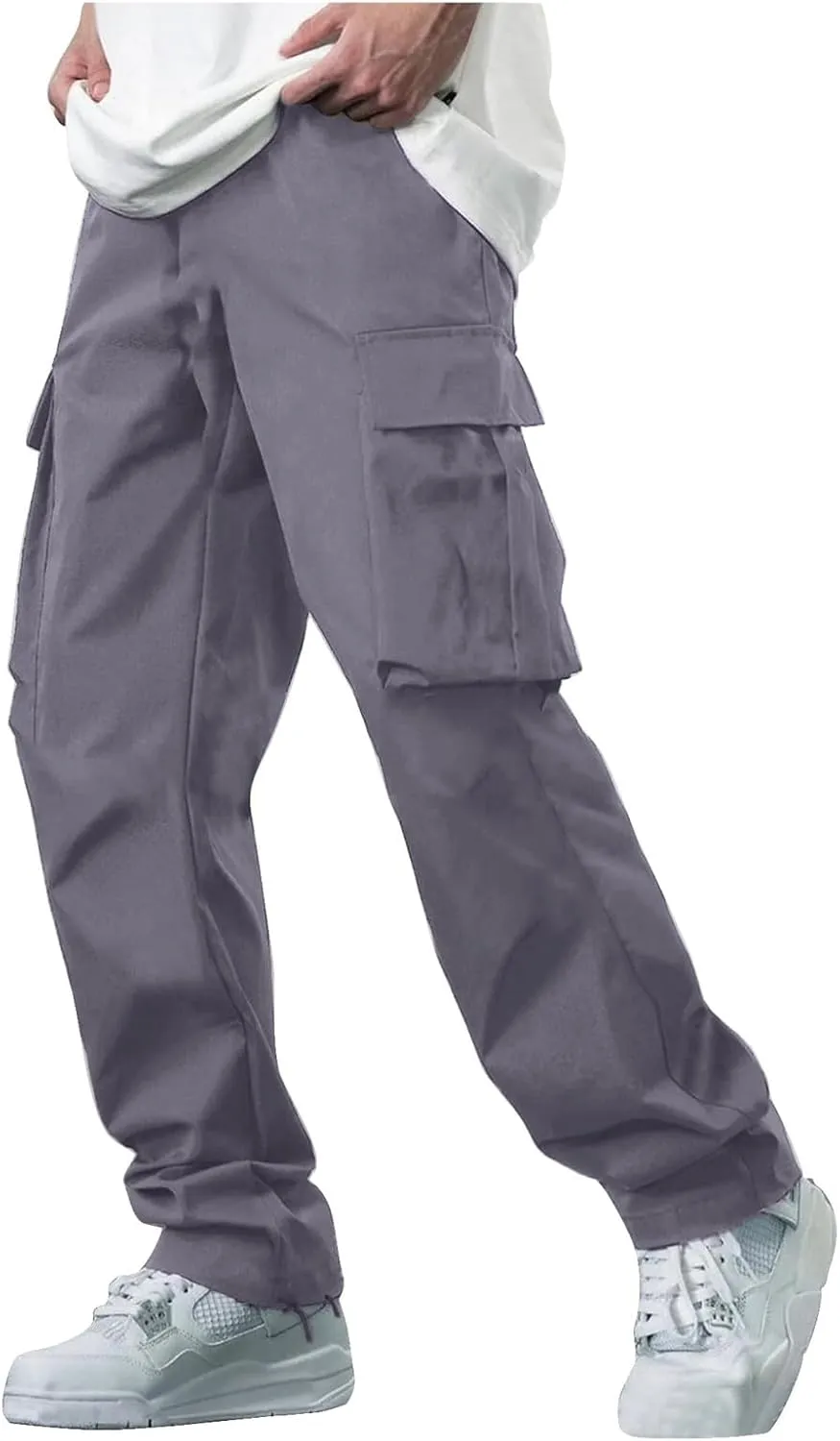 Cargo Sweatpants for Men Big and Tall Open Bottom Stretch Loose Fit Joggers Hiking Running Athletic Cargo Pants