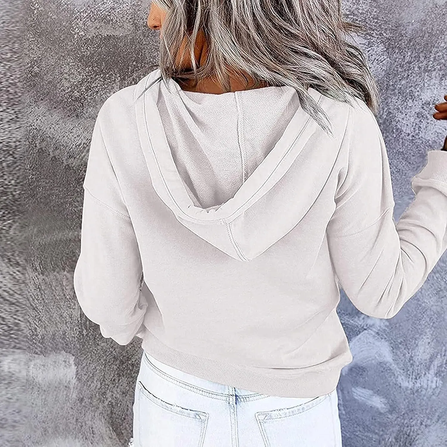 Ceboyel Women Cute Hoodies 2023 Button Collar Pullover Tops Drawstring Long Sleeve Sweatshirts Trendy Teen Girls Clothing