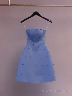 Chic A-Line Blue Satin Homecoming Dress 18Th Birthday Outfits