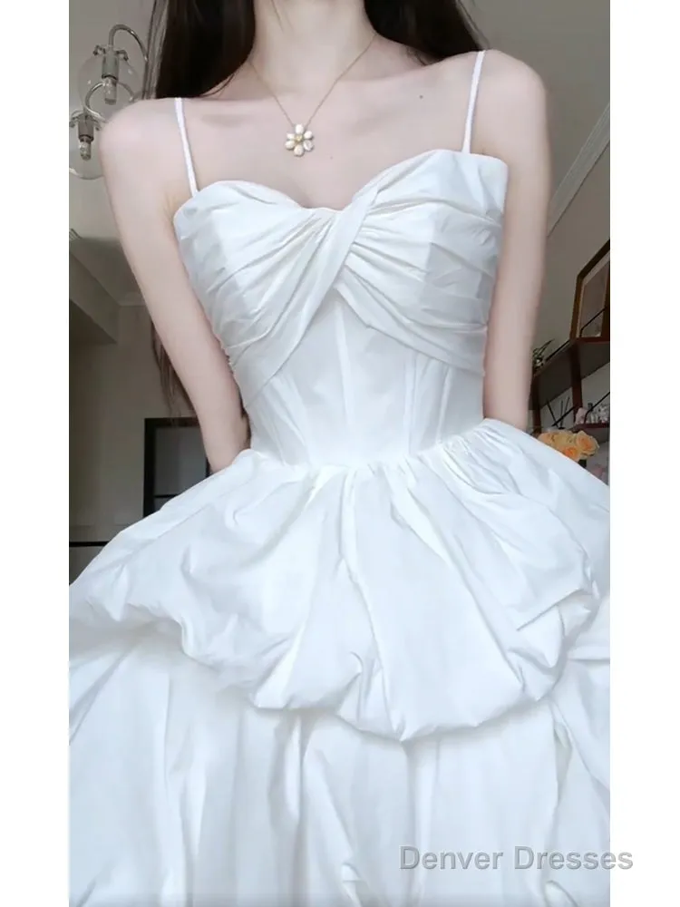 Chic High Low Spaghetti Straps White Beach Dress Party Dress Birthday Dresses Birthday Outfits