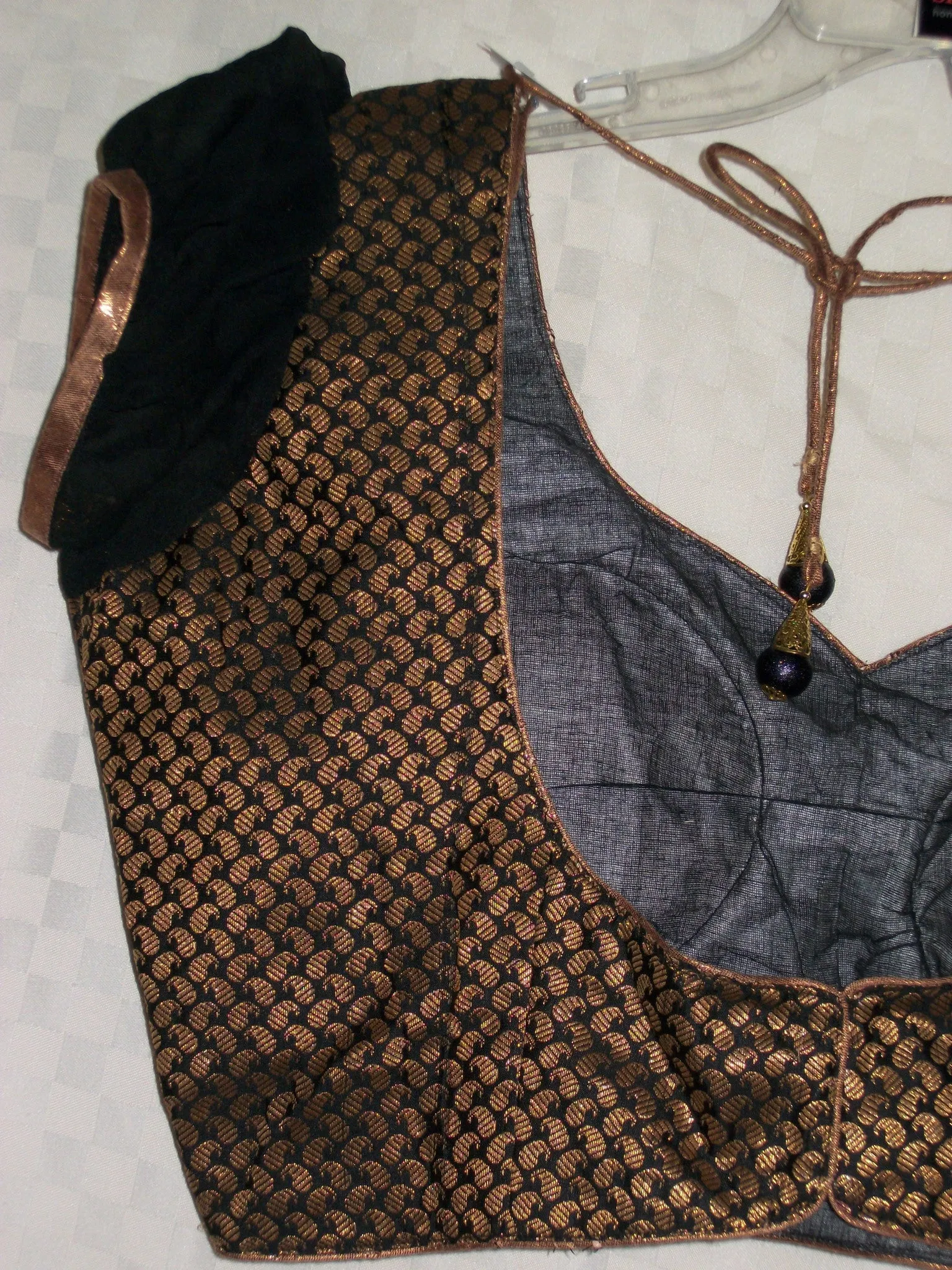 Choli 1902 Black Gold Brocade Medium Size Choli Shieno Saree Blouse