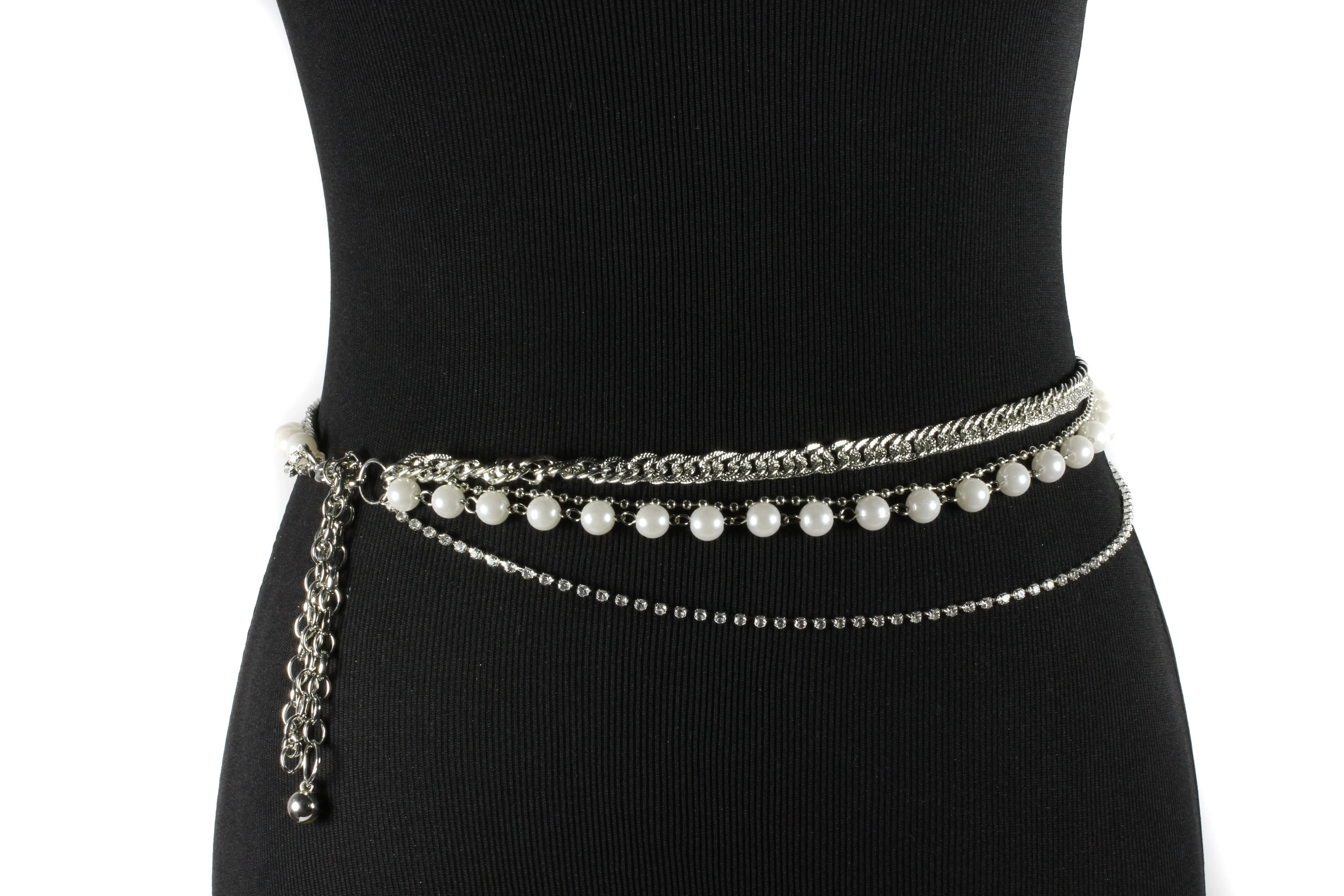 Deal Fashionista  4 Strands Rhinestones Pearls Chain Belt