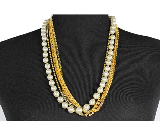 Deal Fashionista  4 Strands Rhinestones Pearls Chain Belt