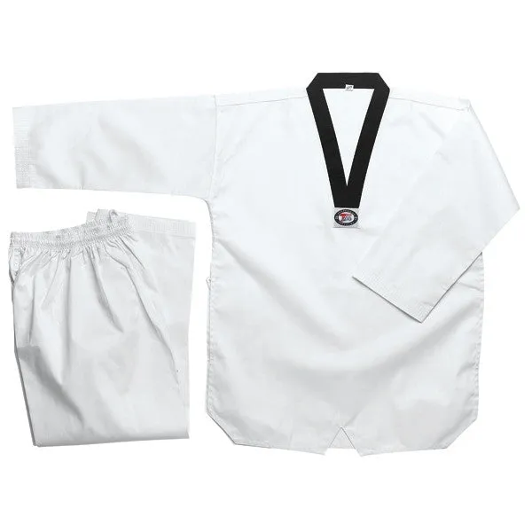 Deluxe Taekwondo Uniform (Ribbed) - Black V-Neck