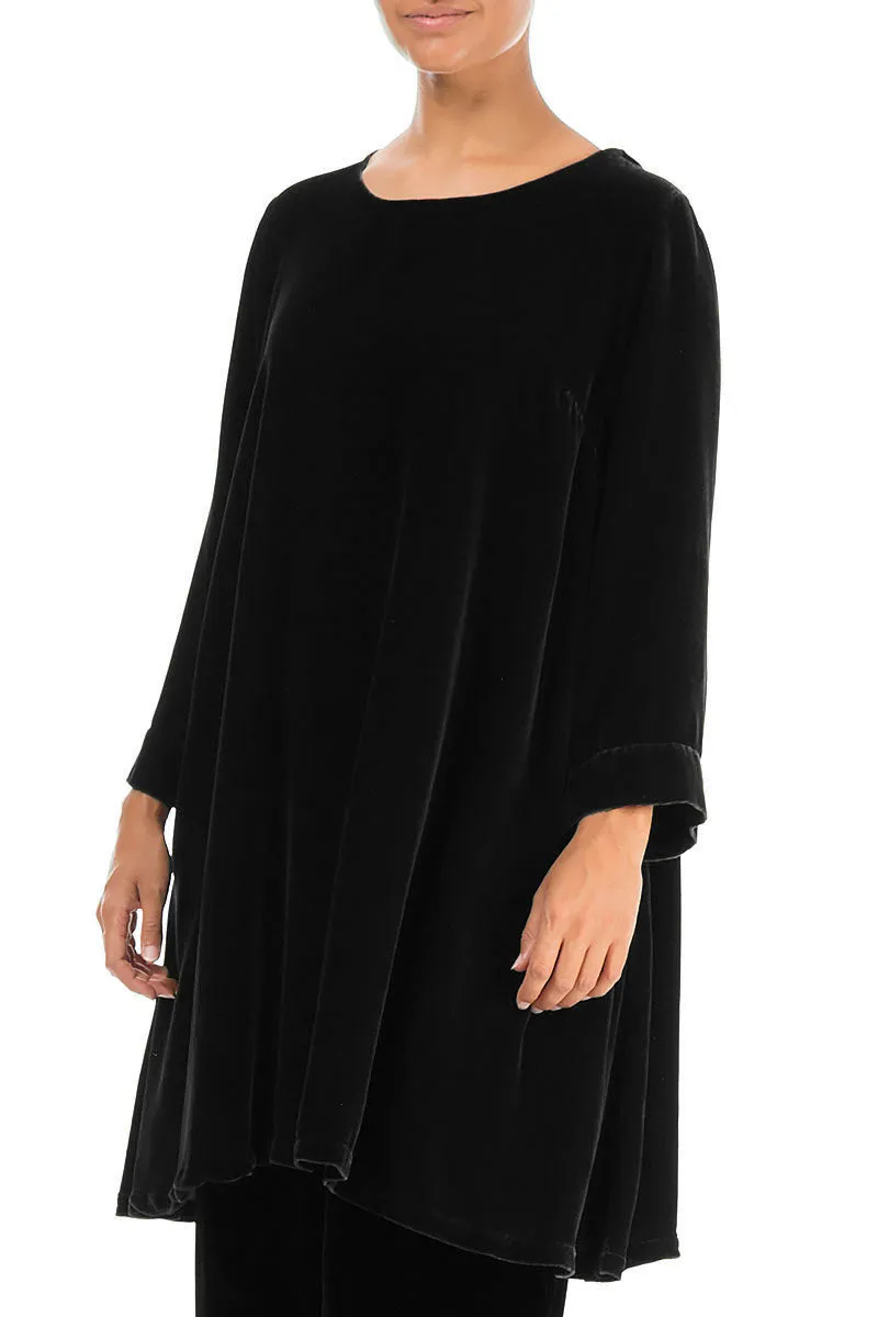 Detachable Neck Black Silk Velvet Tunic