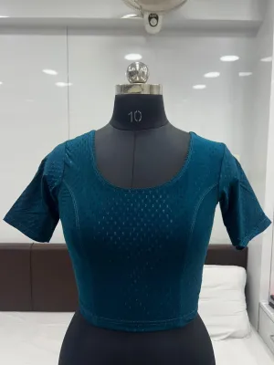 Elegant Teal Blue Color Cotton Dobby Stretchable Ready To Wear Blouse For Women