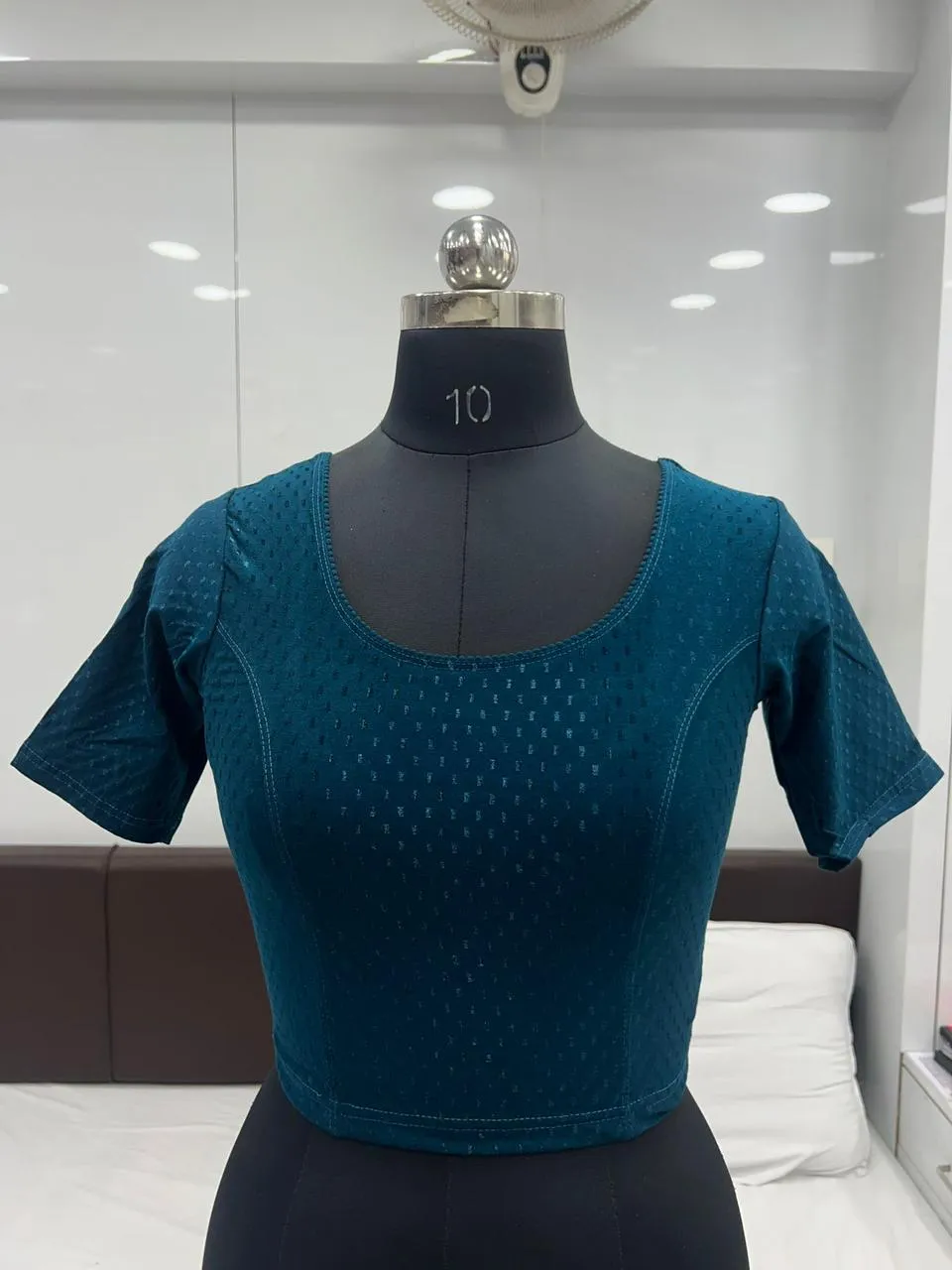 Elegant Teal Blue Color Cotton Dobby Stretchable Ready To Wear Blouse For Women