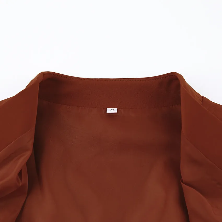 Elegant V-neck Lantern Sleeve Button Shirts Red