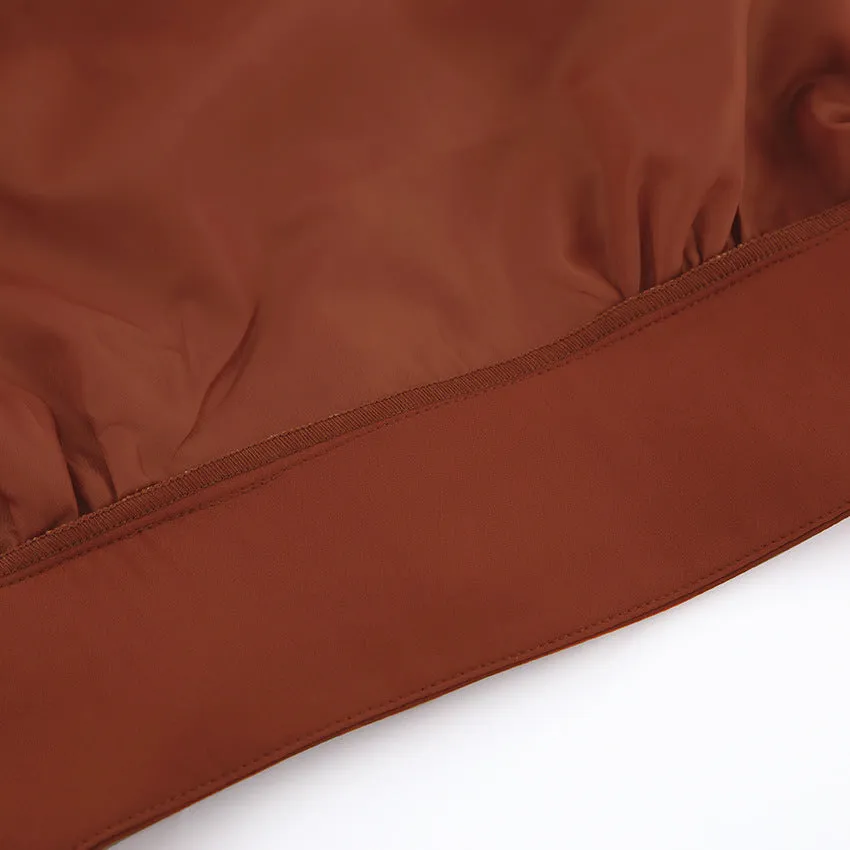 Elegant V-neck Lantern Sleeve Button Shirts Red
