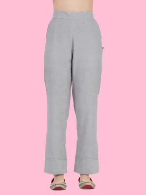 Grey Solid Cuffed Pants