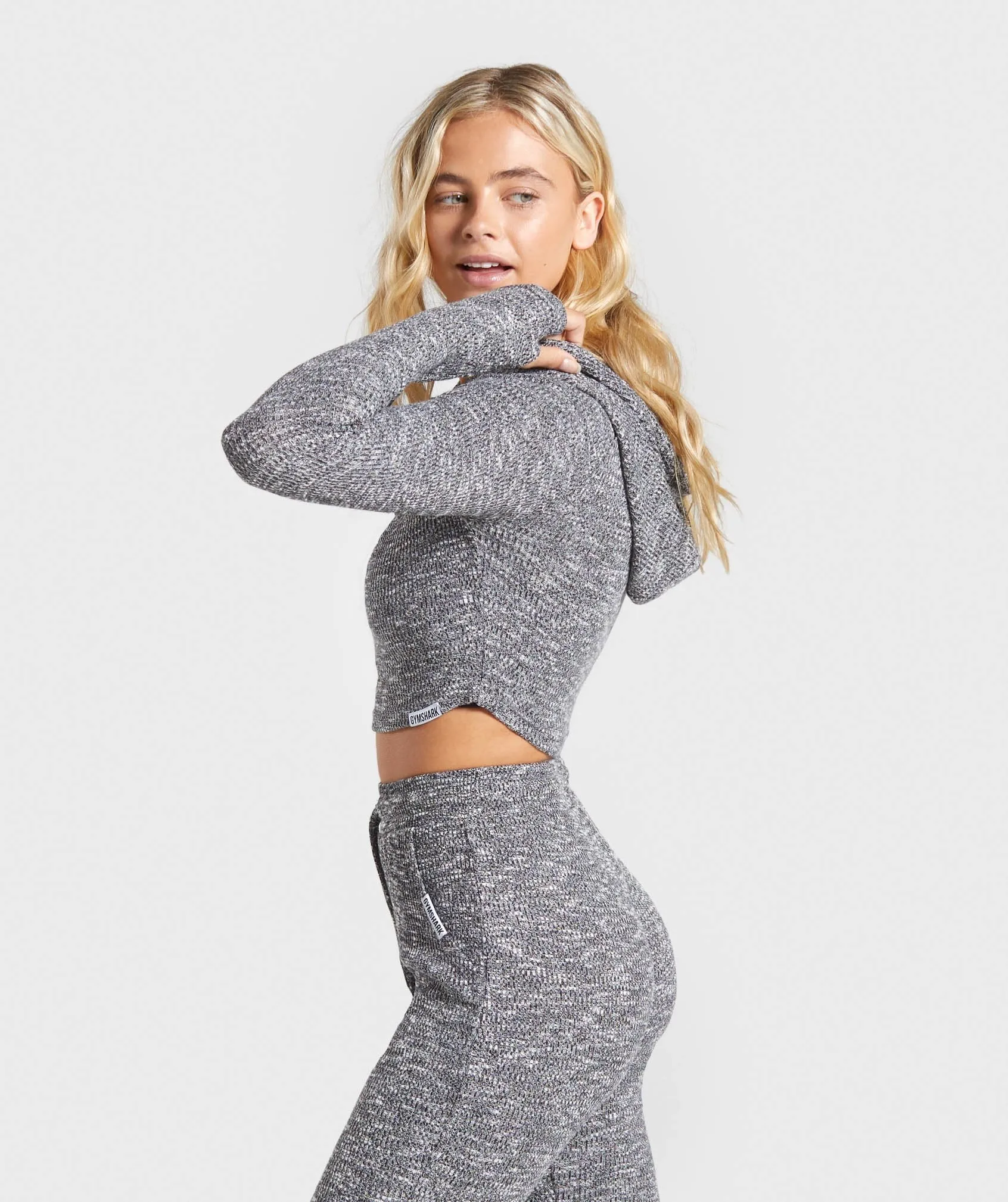 Gymshark Slounge Cropped Hoodie - Black Marl
