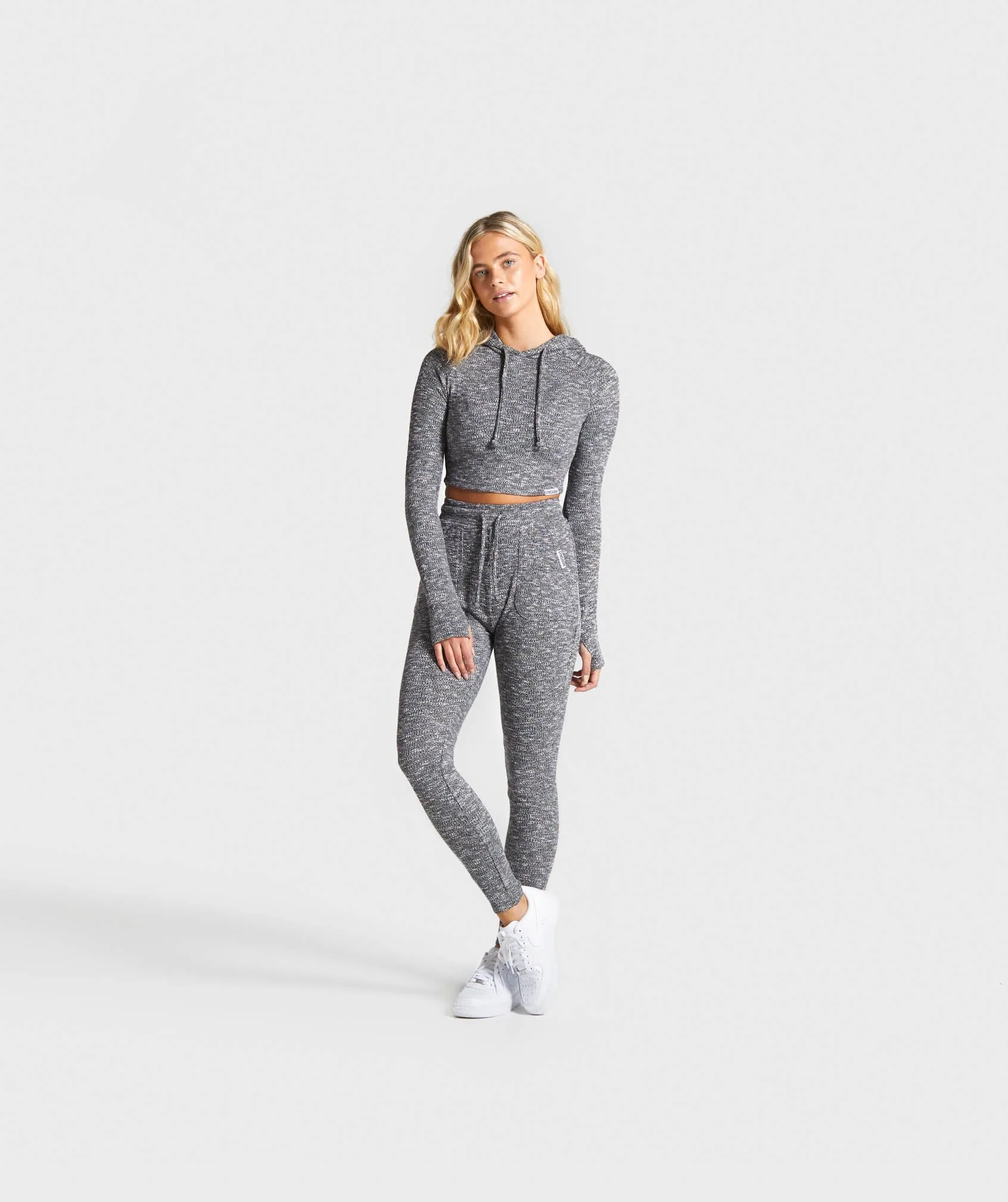 Gymshark Slounge Cropped Hoodie - Black Marl