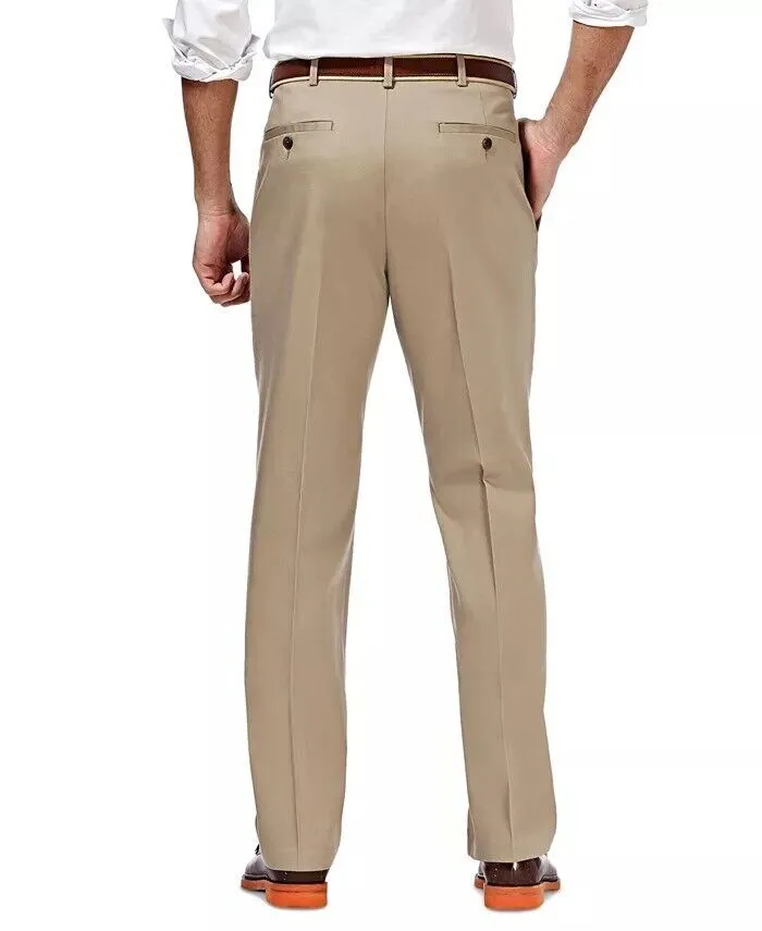 Haggar Mens Classic fit Casual Pants 36 / 31 Beige Solid