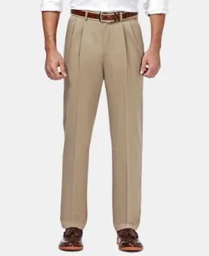 Haggar Mens Classic fit Casual Pants 36 / 31 Beige Solid