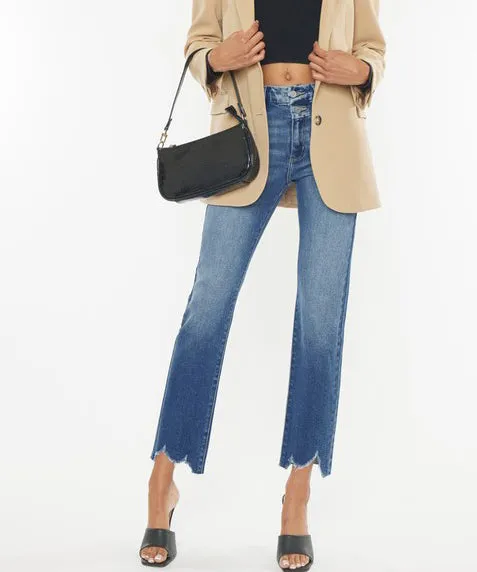High Rise Slim Straight Jeans - Medium Wash