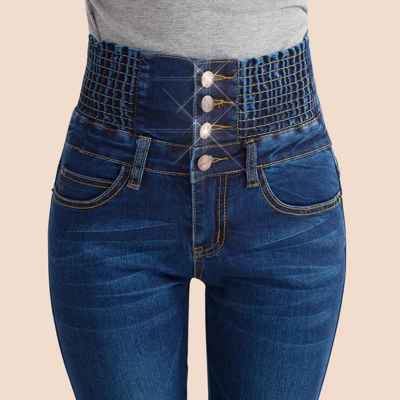 High Waist Elastic Skinny Denim Long Pencil Pants