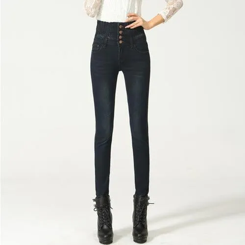 High Waist Elastic Skinny Denim Long Pencil Pants
