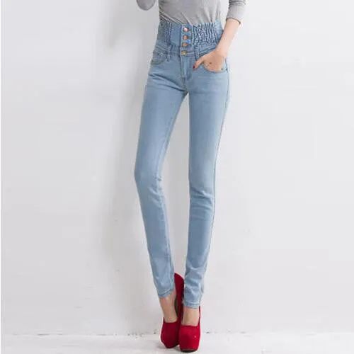 High Waist Elastic Skinny Denim Long Pencil Pants