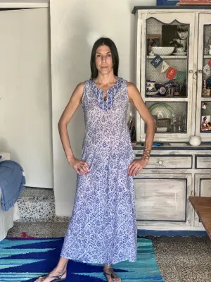 Jaipur Kaftan sleeveless white paisley maxi long