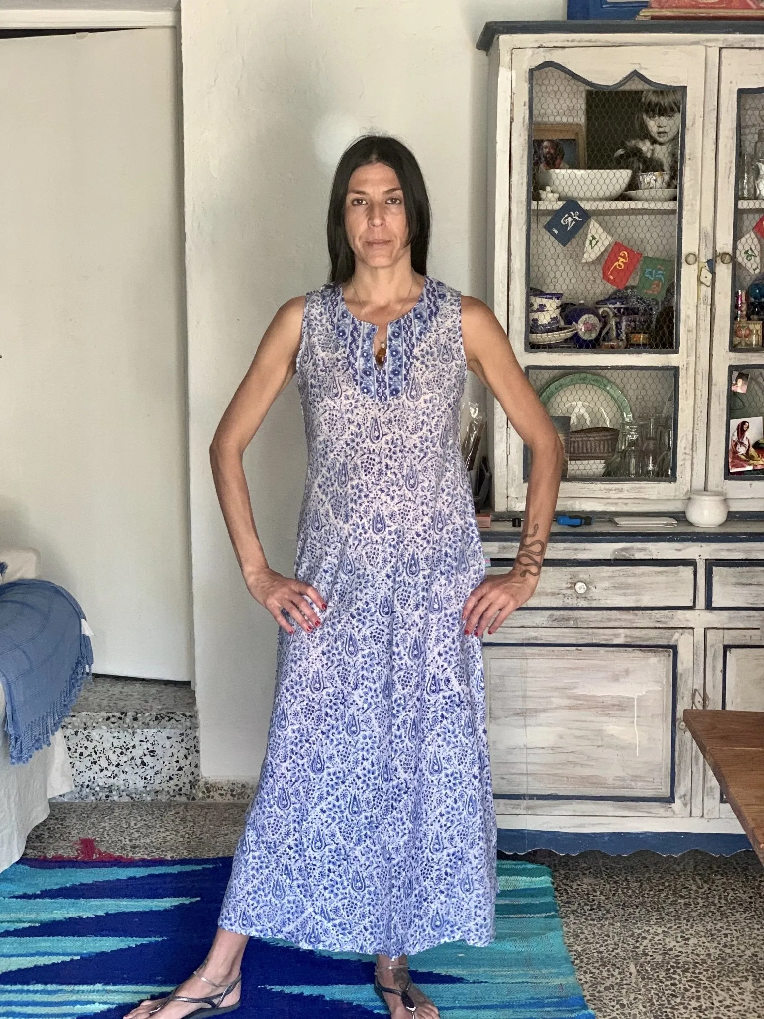 Jaipur Kaftan sleeveless white paisley maxi long