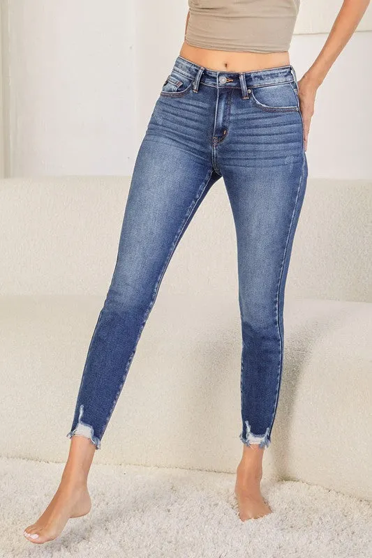 Kan Can HIGH RISE RAW HEM ANKLE SKINNY