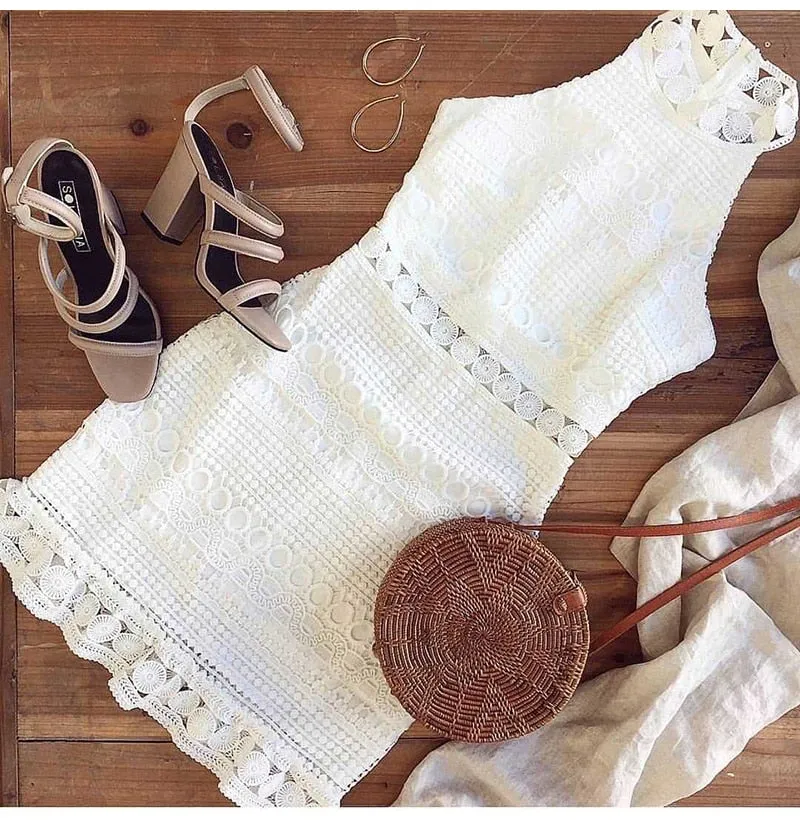 Lace Stitching Hollow Out Sleeveless Dress