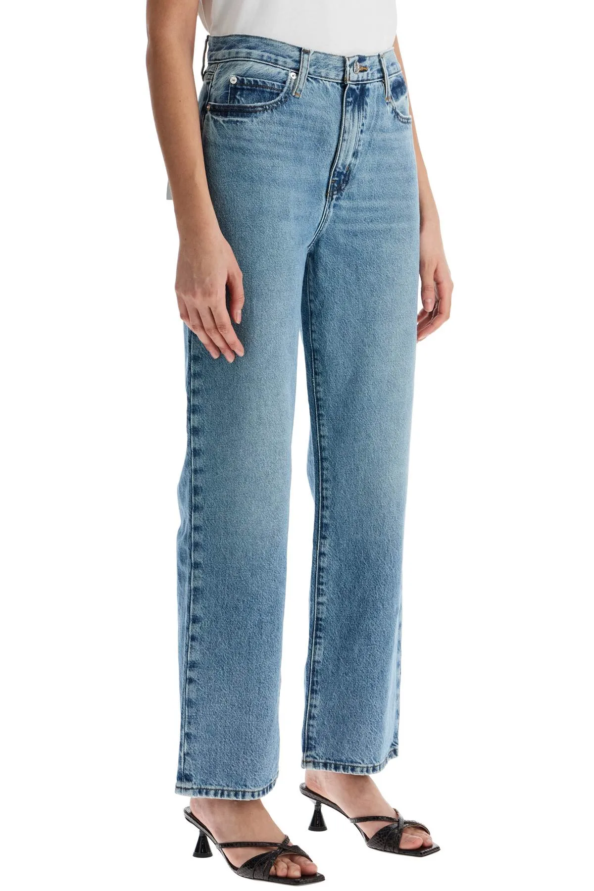 light blue high-waisted straight ankle jeans le jane