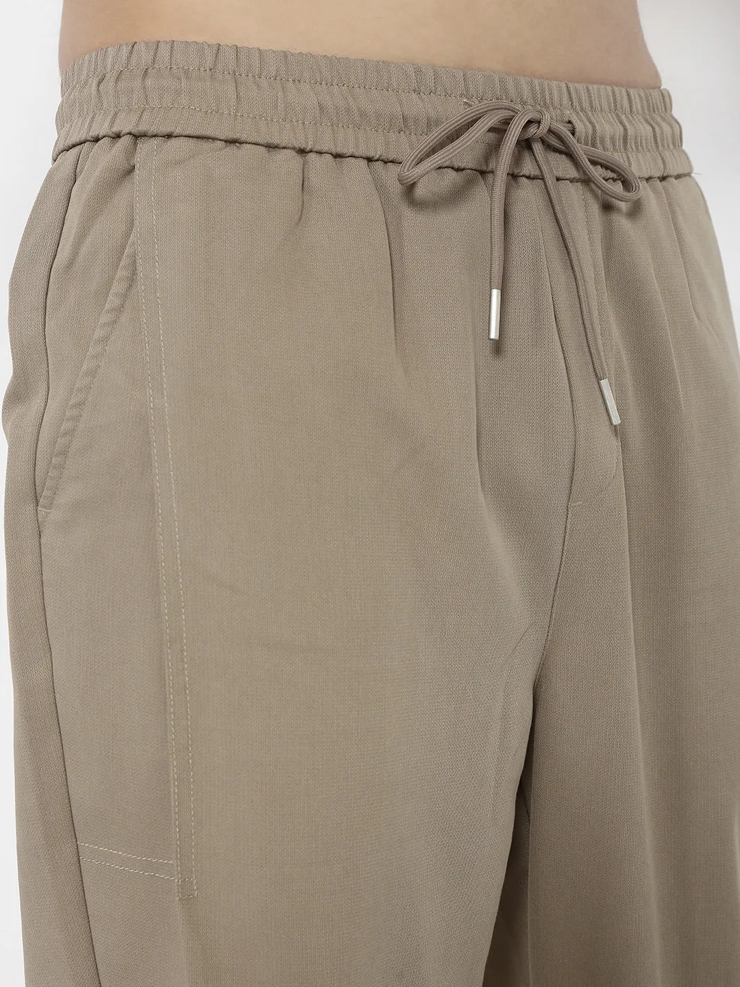 Men Cotton Beige Relaxed Fit Joggers