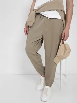 Men Cotton Beige Relaxed Fit Joggers