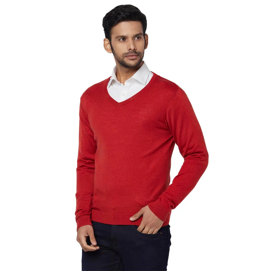 Men Orange Regular Fit Solid Acrylic Blend Full Sleeve Sweaters