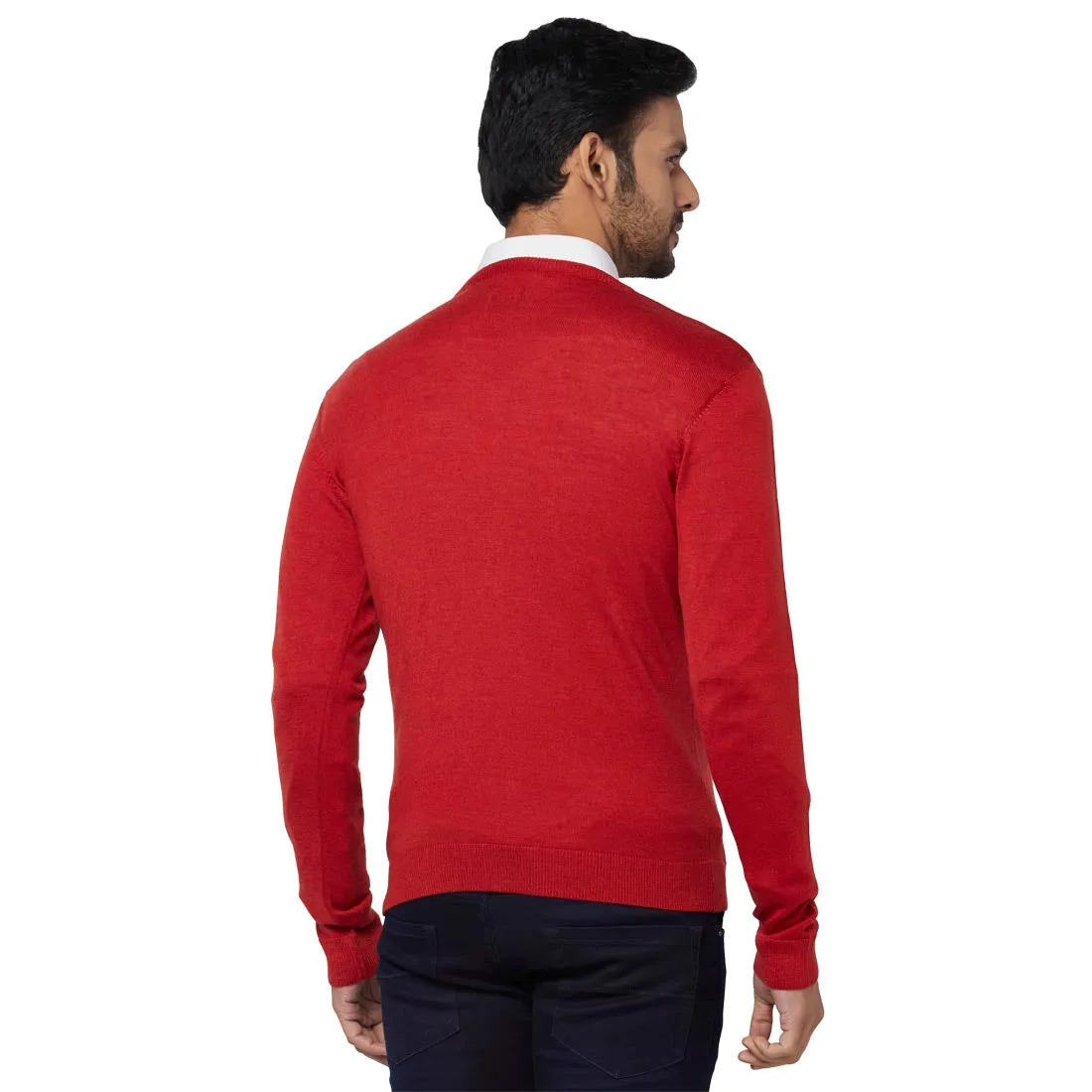 Men Orange Regular Fit Solid Acrylic Blend Full Sleeve Sweaters