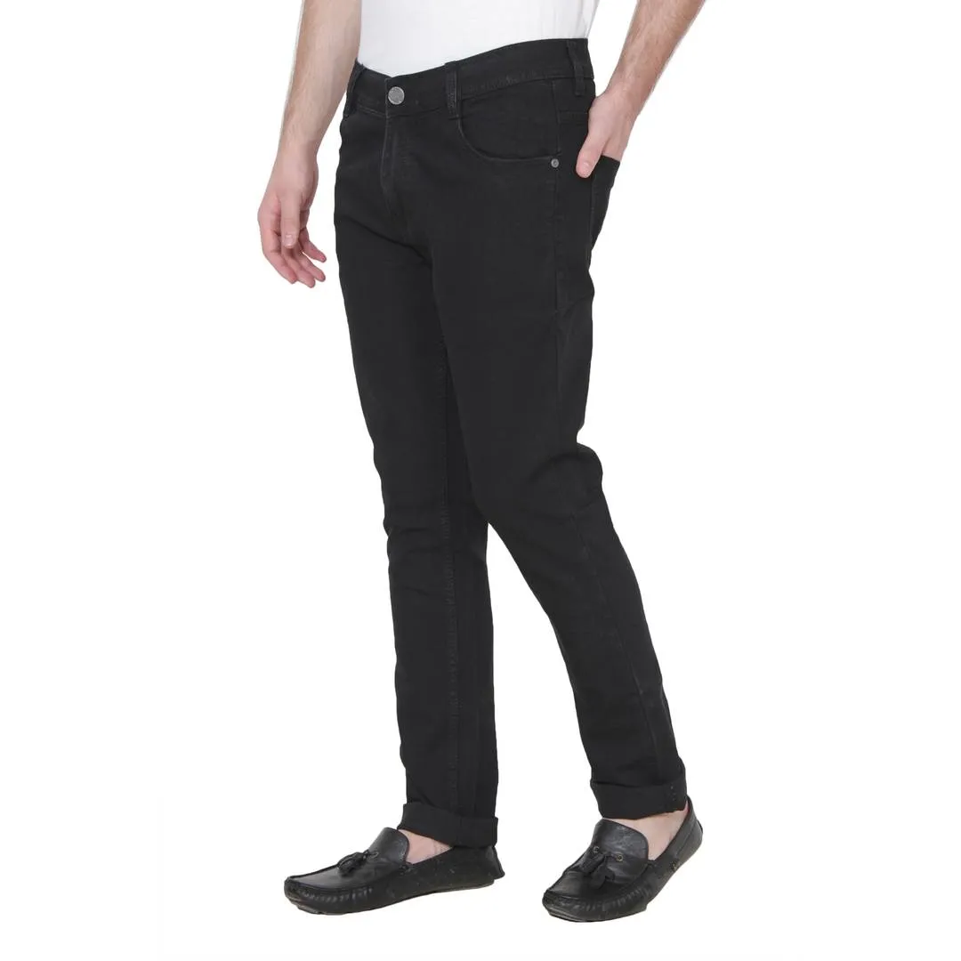 Men's Black Cotton Blend Solid Regular Fit Mid-Rise Jeans