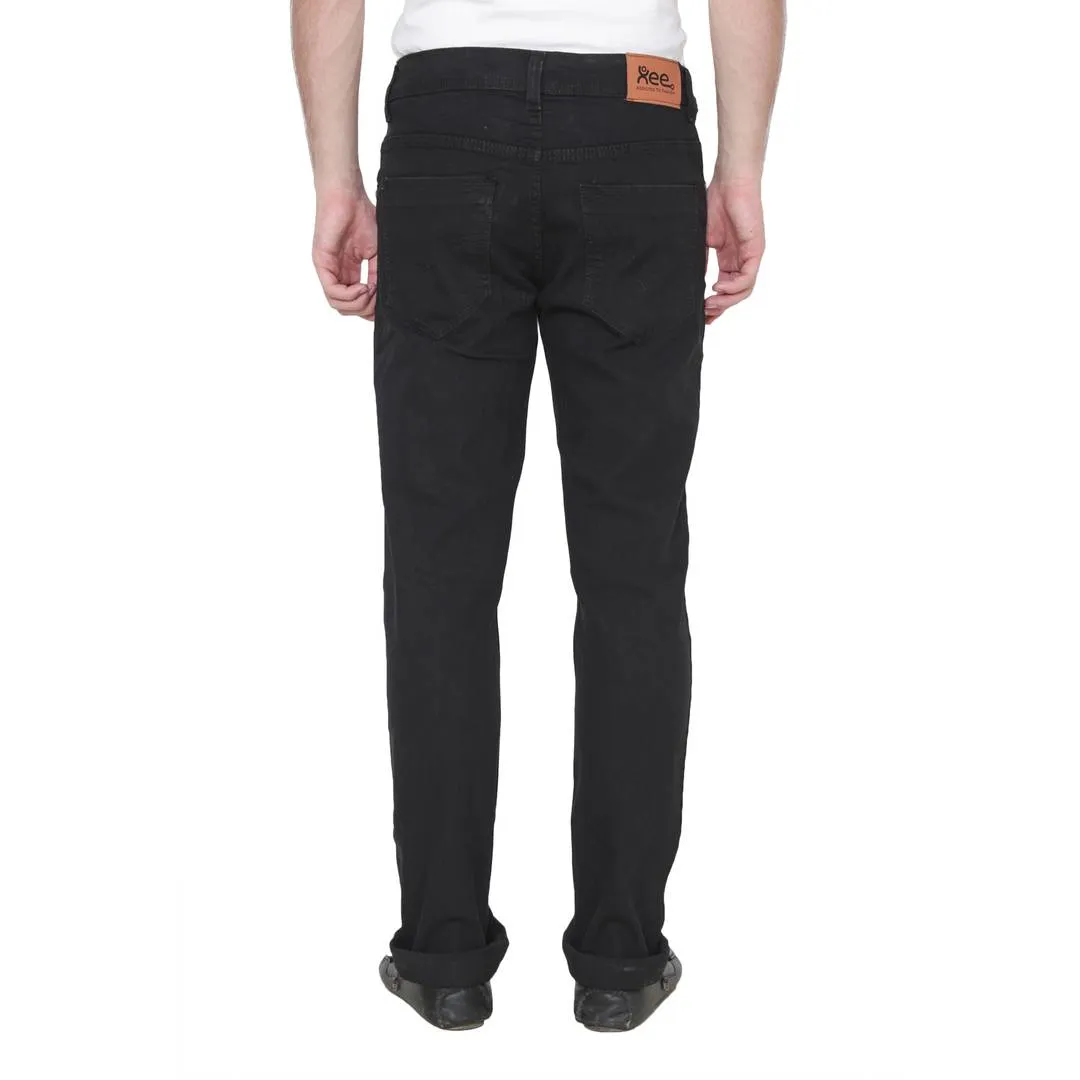 Men's Black Cotton Blend Solid Regular Fit Mid-Rise Jeans