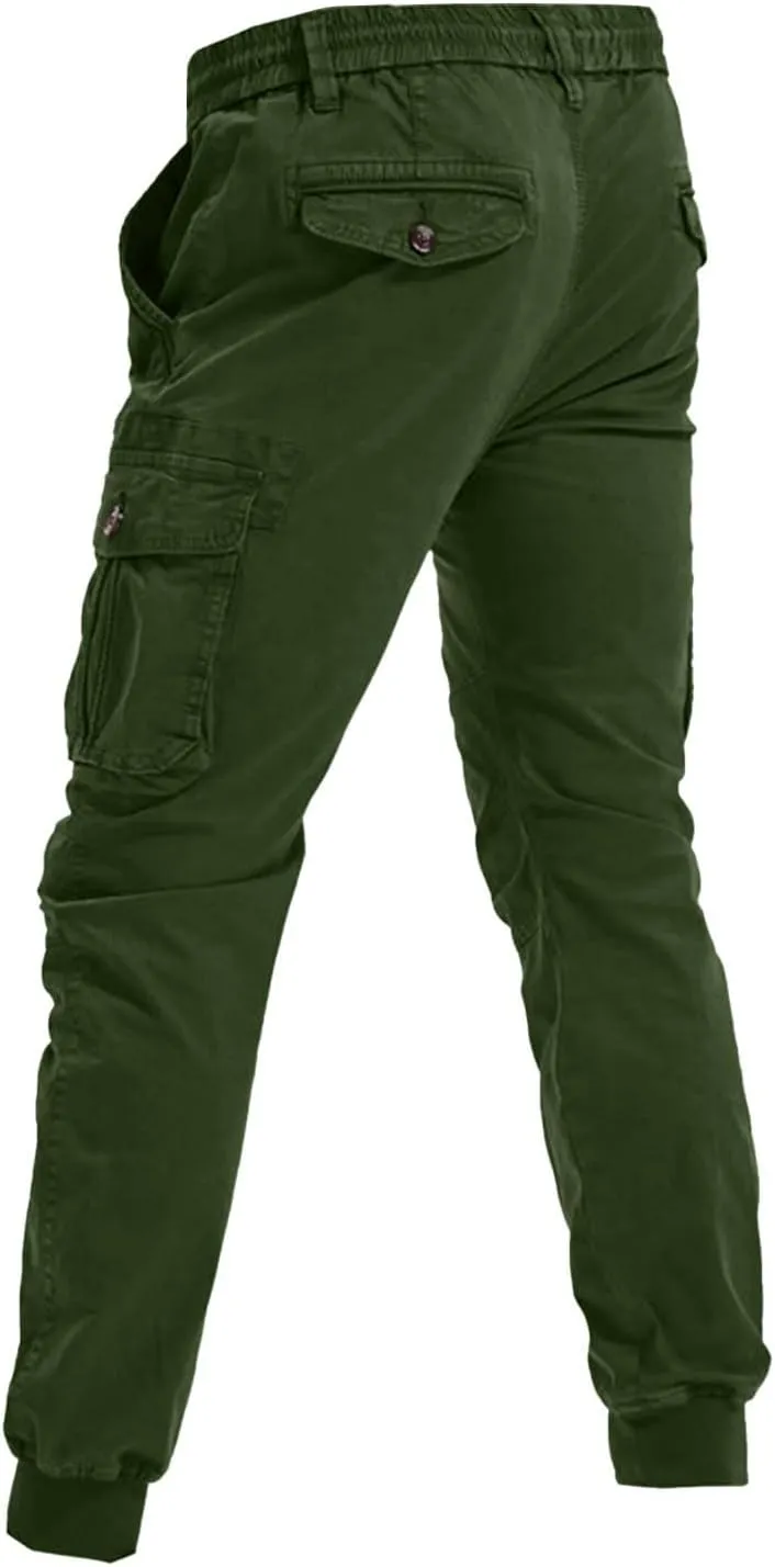 Mens Drawstring Cargo Pants Slim Fit Lightweight Track Trousers with Zip Pockets Cinch Bottom Tactical Pants Joggers