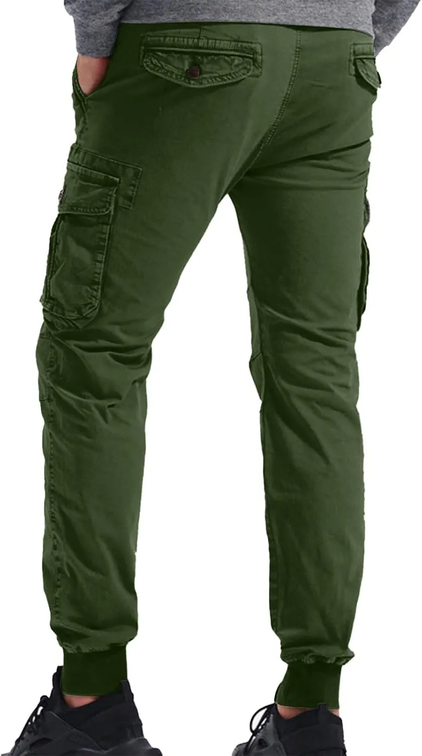 Mens Drawstring Cargo Pants Slim Fit Lightweight Track Trousers with Zip Pockets Cinch Bottom Tactical Pants Joggers