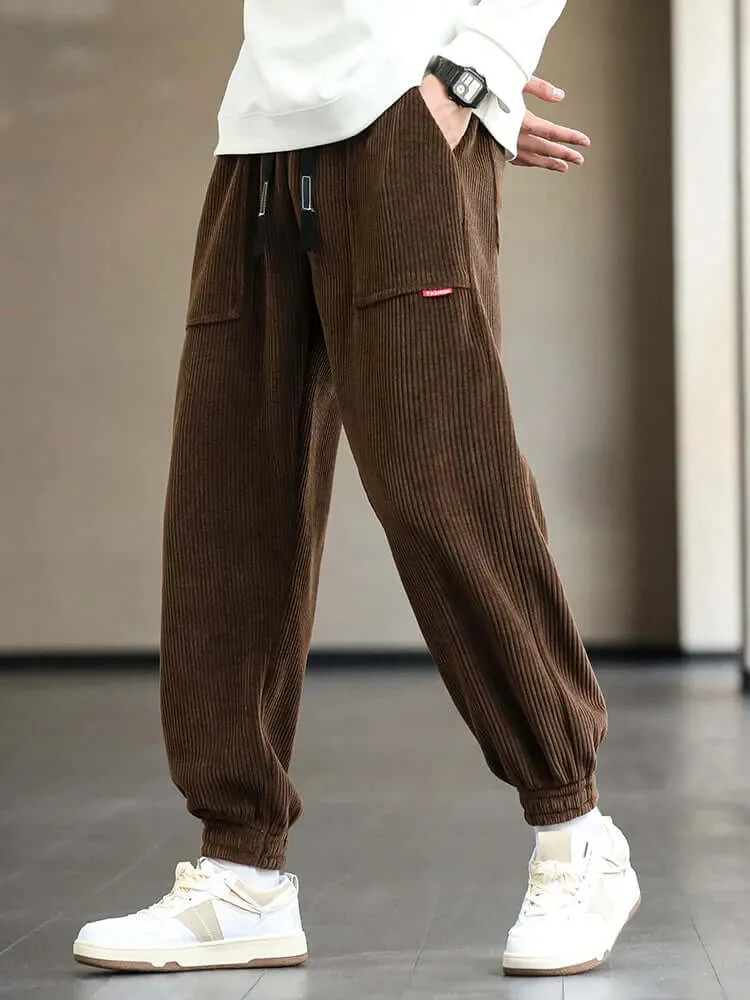 Men's Relaxed Fit Corduroy Joggers with Drawstring
