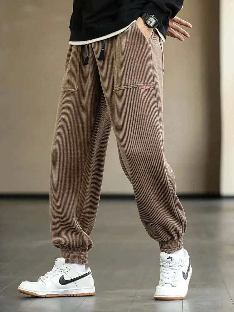 Men's Relaxed Fit Corduroy Joggers with Drawstring