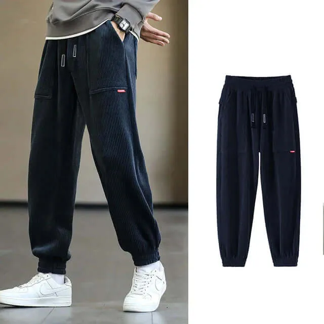 Men's Relaxed Fit Corduroy Joggers with Drawstring